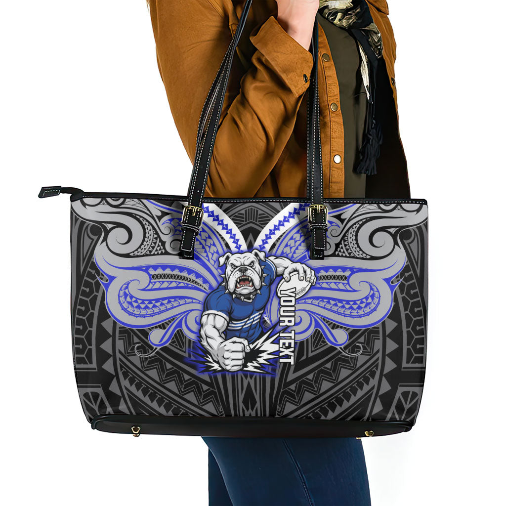 Custom Canterbury-Bankstown Bulldogs Leather Tote Bag Bulldog Warrior Polynesia Islander Rugby Mascot