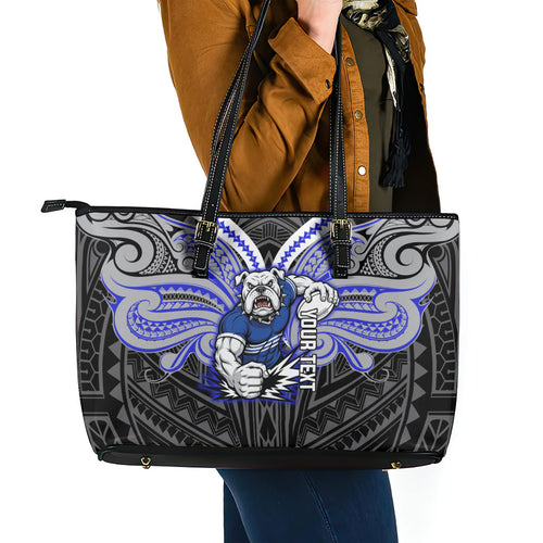 Custom Canterbury-Bankstown Bulldogs Leather Tote Bag Bulldog Warrior Polynesia Islander Rugby Mascot