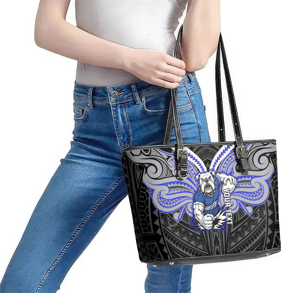 Custom Canterbury-Bankstown Bulldogs Leather Tote Bag Bulldog Warrior Polynesia Islander Rugby Mascot