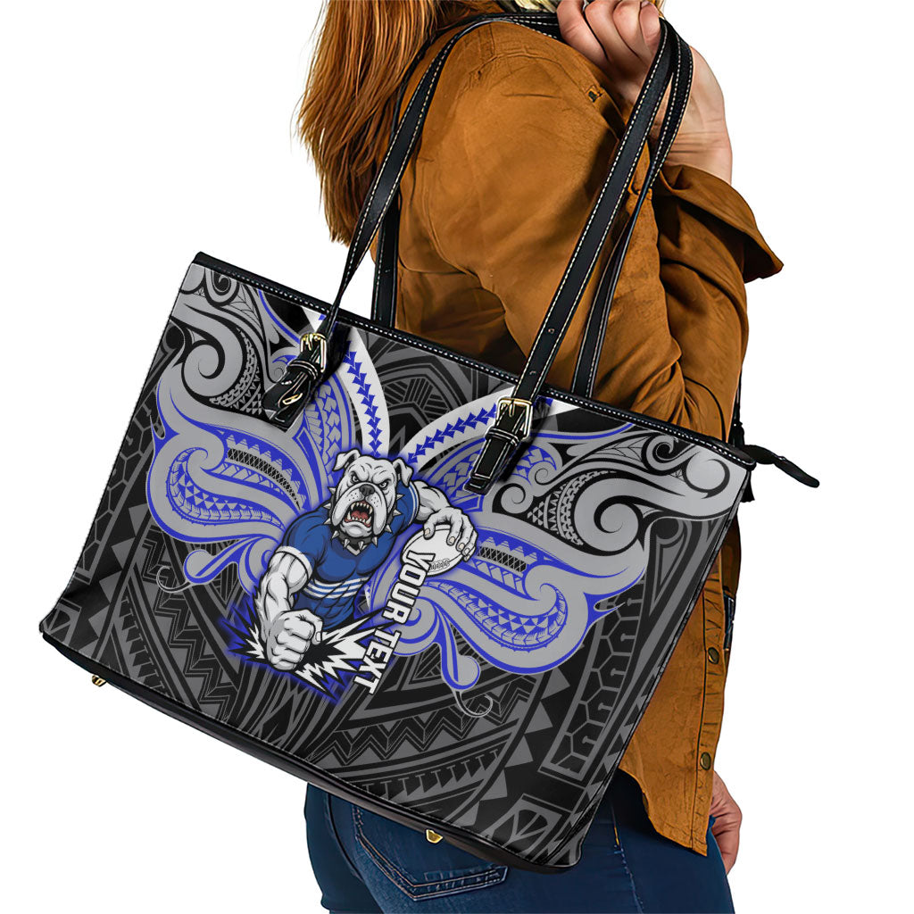 Custom Canterbury-Bankstown Bulldogs Leather Tote Bag Bulldog Warrior Polynesia Islander Rugby Mascot