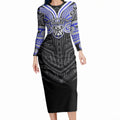 Custom Canterbury-Bankstown Bulldogs Long Sleeve Bodycon Dress Bulldog Warrior Polynesia Islander Rugby Mascot