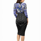 Custom Canterbury-Bankstown Bulldogs Long Sleeve Bodycon Dress Bulldog Warrior Polynesia Islander Rugby Mascot