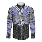 Custom Canterbury-Bankstown Bulldogs Long Sleeve Button Shirt Bulldog Warrior Polynesia Islander Rugby Mascot