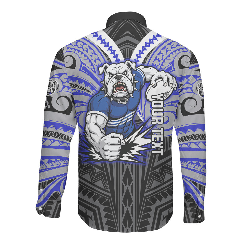 Custom Canterbury-Bankstown Bulldogs Long Sleeve Button Shirt Bulldog Warrior Polynesia Islander Rugby Mascot