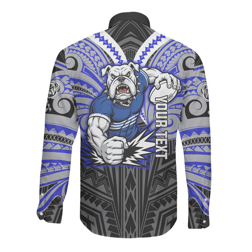 Custom Canterbury-Bankstown Bulldogs Long Sleeve Button Shirt Bulldog Warrior Polynesia Islander Rugby Mascot