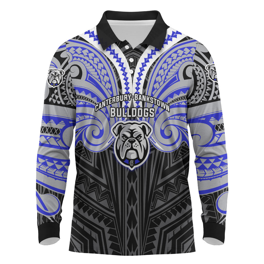 Custom Canterbury-Bankstown Bulldogs Long Sleeve Polo Shirt Bulldog Warrior Polynesia Islander Rugby Mascot
