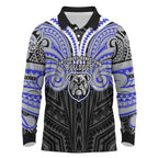 Custom Canterbury-Bankstown Bulldogs Long Sleeve Polo Shirt Bulldog Warrior Polynesia Islander Rugby Mascot