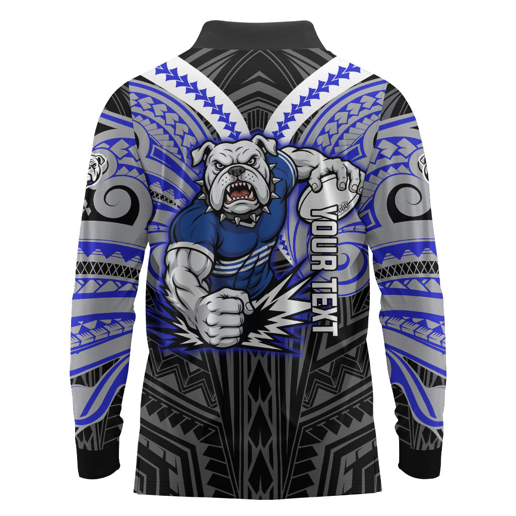 Custom Canterbury-Bankstown Bulldogs Long Sleeve Polo Shirt Bulldog Warrior Polynesia Islander Rugby Mascot