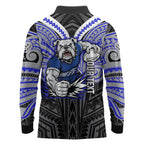 Custom Canterbury-Bankstown Bulldogs Long Sleeve Polo Shirt Bulldog Warrior Polynesia Islander Rugby Mascot
