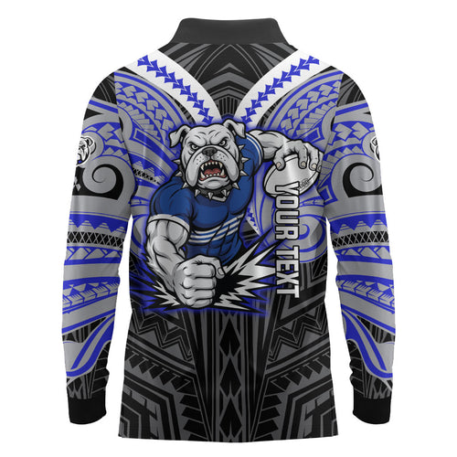 Custom Canterbury-Bankstown Bulldogs Long Sleeve Polo Shirt Bulldog Warrior Polynesia Islander Rugby Mascot