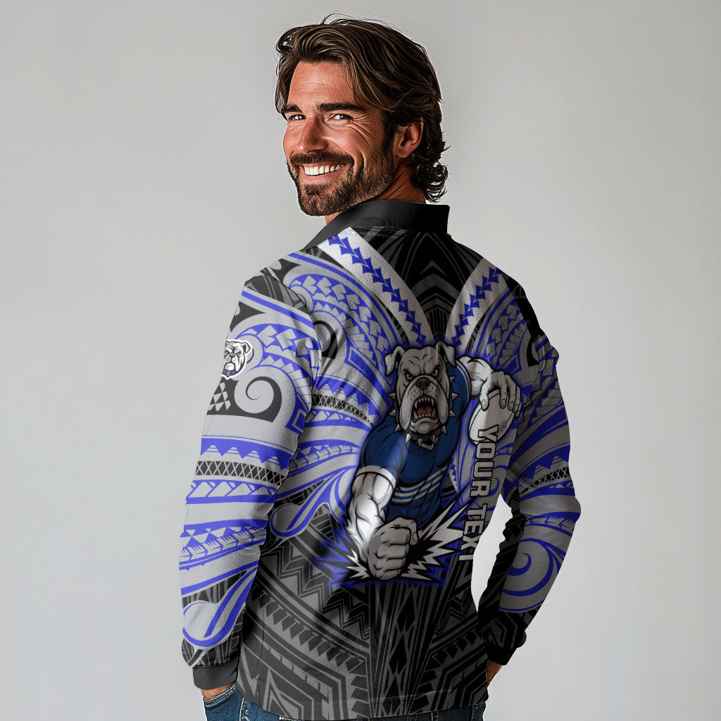 Custom Canterbury-Bankstown Bulldogs Long Sleeve Polo Shirt Bulldog Warrior Polynesia Islander Rugby Mascot