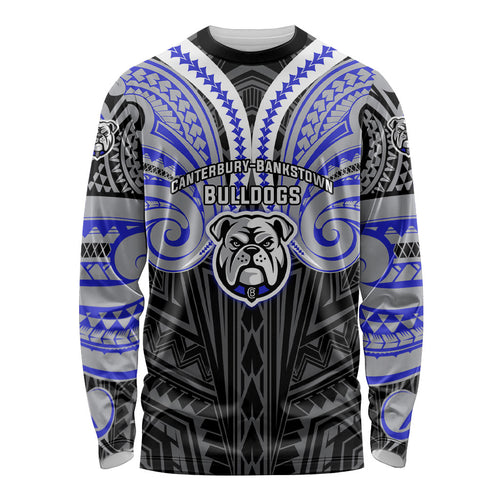 Custom Canterbury-Bankstown Bulldogs Long Sleeve Shirt Bulldog Warrior Polynesia Islander Rugby Mascot
