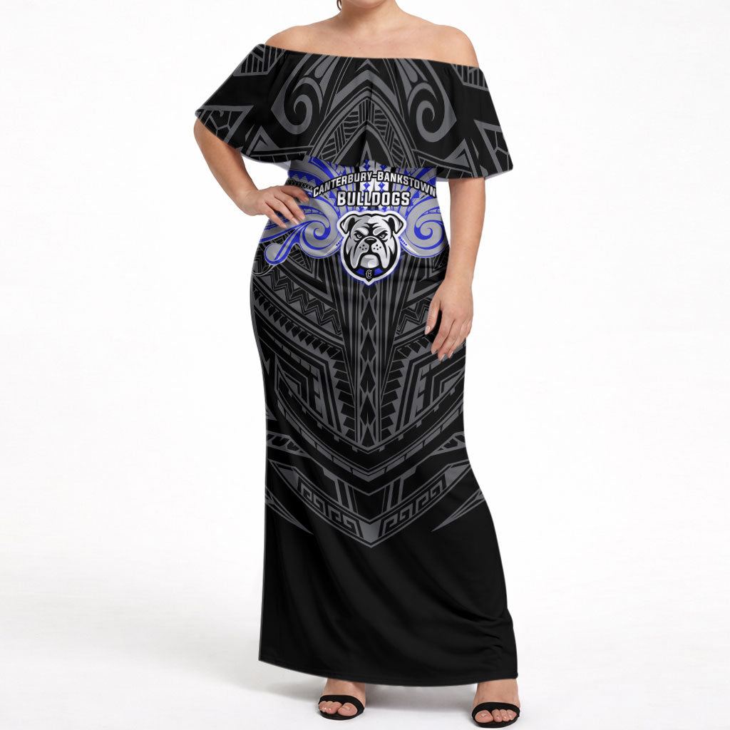 Custom Canterbury-Bankstown Bulldogs Off Shoulder Maxi Dress Bulldog Warrior Polynesia Islander Rugby Mascot