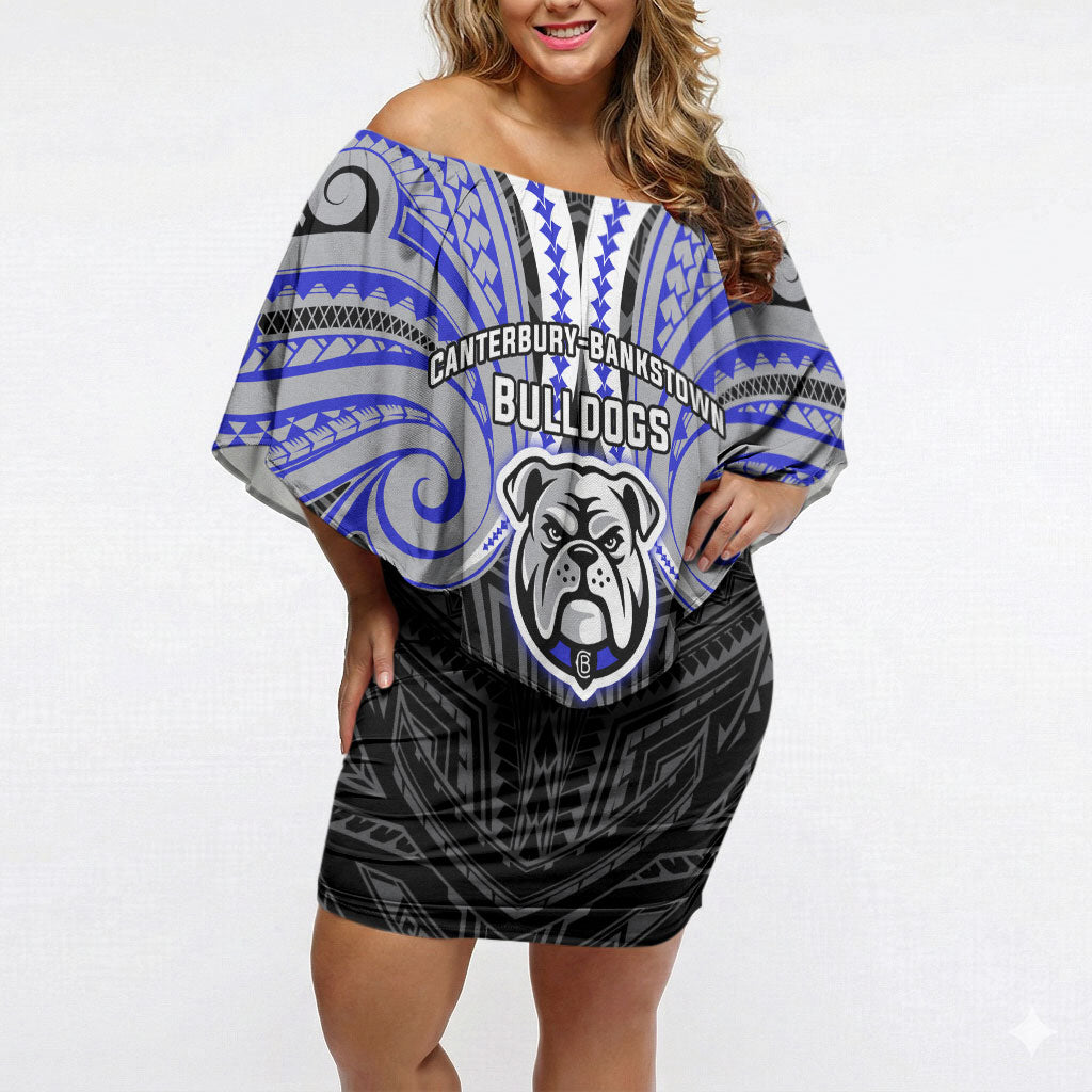 Custom Canterbury-Bankstown Bulldogs Off Shoulder Short Dress Bulldog Warrior Polynesia Islander Rugby Mascot