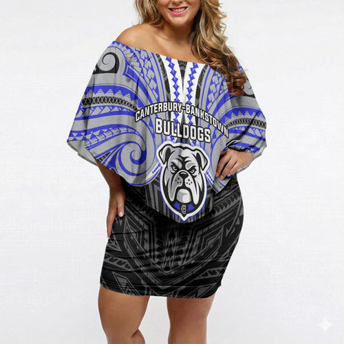 Custom Canterbury-Bankstown Bulldogs Off Shoulder Short Dress Bulldog Warrior Polynesia Islander Rugby Mascot