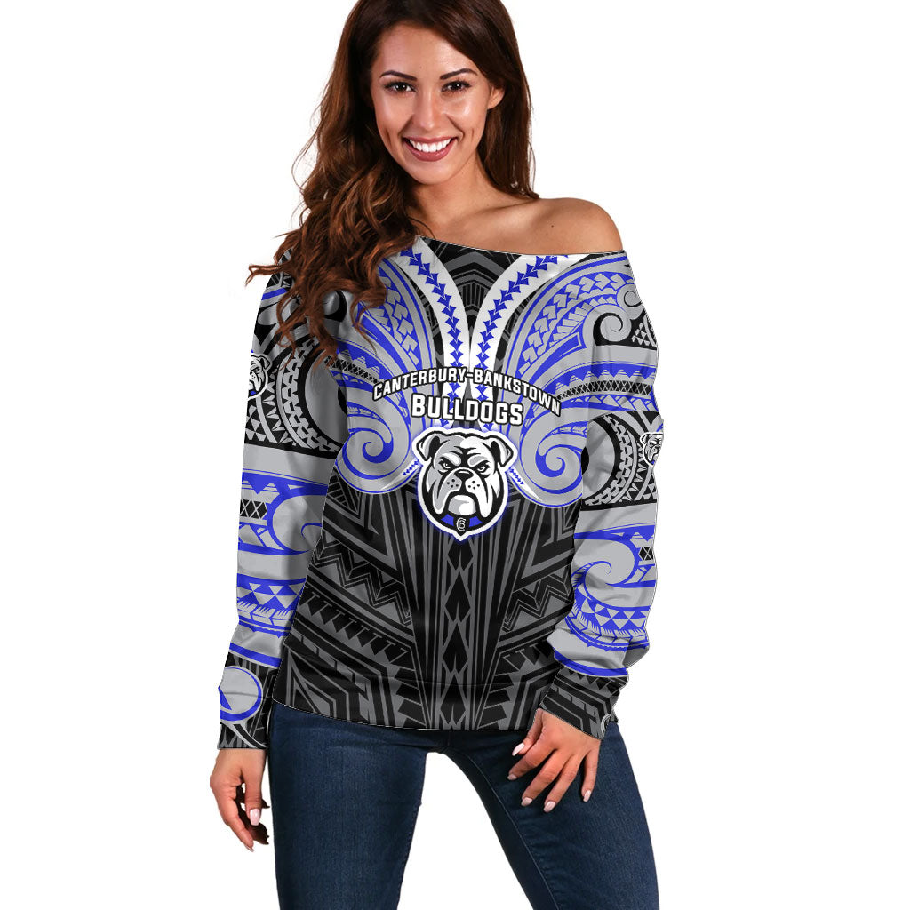 Custom Canterbury-Bankstown Bulldogs Off Shoulder Sweater Bulldog Warrior Polynesia Islander Rugby Mascot