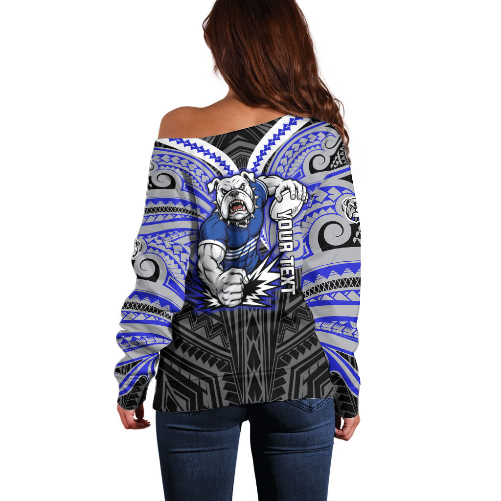 Custom Canterbury-Bankstown Bulldogs Off Shoulder Sweater Bulldog Warrior Polynesia Islander Rugby Mascot