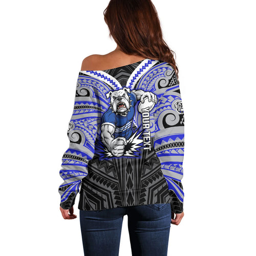 Custom Canterbury-Bankstown Bulldogs Off Shoulder Sweater Bulldog Warrior Polynesia Islander Rugby Mascot
