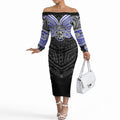 Custom Canterbury-Bankstown Bulldogs Off The Shoulder Long Sleeve Dress Bulldog Warrior Polynesia Islander Rugby Mascot