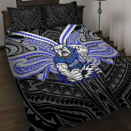Custom Canterbury-Bankstown Bulldogs Quilt Bed Set Bulldog Warrior Polynesia Islander Rugby Mascot