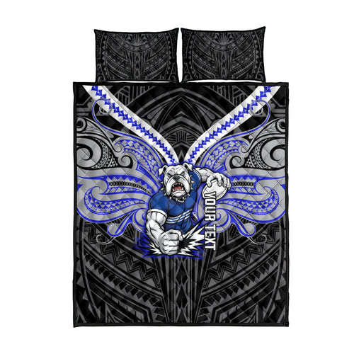 Custom Canterbury-Bankstown Bulldogs Quilt Bed Set Bulldog Warrior Polynesia Islander Rugby Mascot