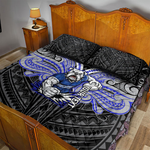 Custom Canterbury-Bankstown Bulldogs Quilt Bed Set Bulldog Warrior Polynesia Islander Rugby Mascot