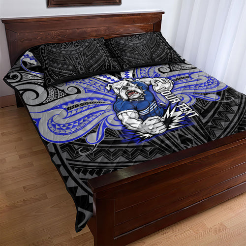 Custom Canterbury-Bankstown Bulldogs Quilt Bed Set Bulldog Warrior Polynesia Islander Rugby Mascot