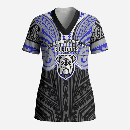 Custom Canterbury-Bankstown Bulldogs Scrub Top Bulldog Warrior Polynesia Islander Rugby Mascot