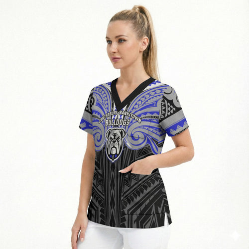 Custom Canterbury-Bankstown Bulldogs Scrub Top Bulldog Warrior Polynesia Islander Rugby Mascot