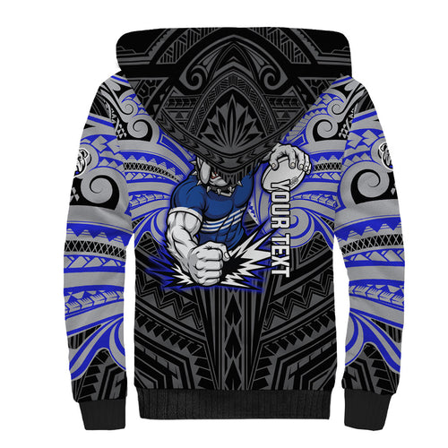Custom Canterbury-Bankstown Bulldogs Sherpa Hoodie Bulldog Warrior Polynesia Islander Rugby Mascot
