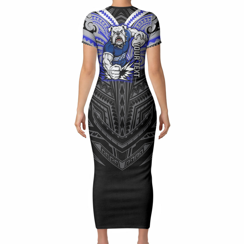 Custom Canterbury-Bankstown Bulldogs Short Sleeve Bodycon Dress Bulldog Warrior Polynesia Islander Rugby Mascot