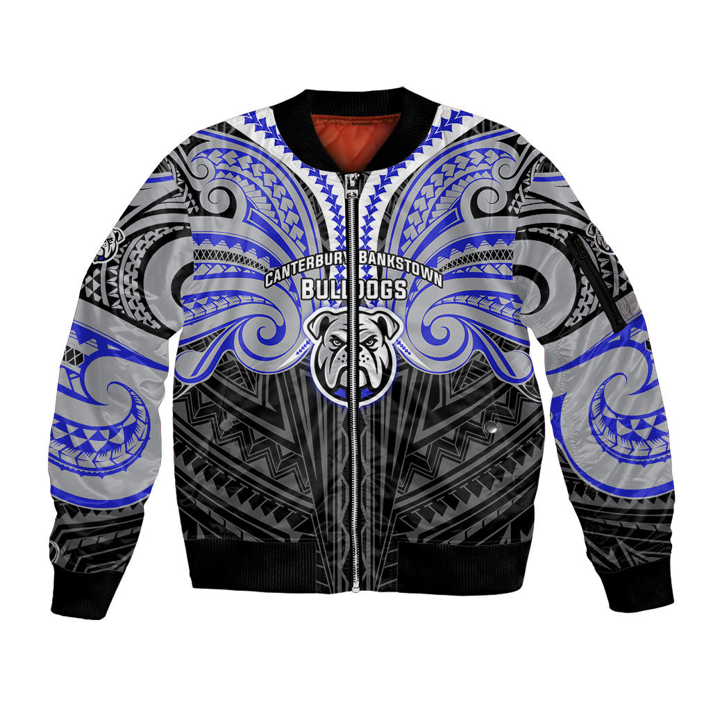 Custom Canterbury-Bankstown Bulldogs Sleeve Zip Bomber Jacket Bulldog Warrior Polynesia Islander Rugby Mascot