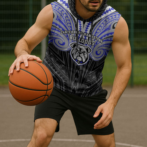 Custom Canterbury-Bankstown Bulldogs Sleeveless Hoodie Bulldog Warrior Polynesia Islander Rugby Mascot