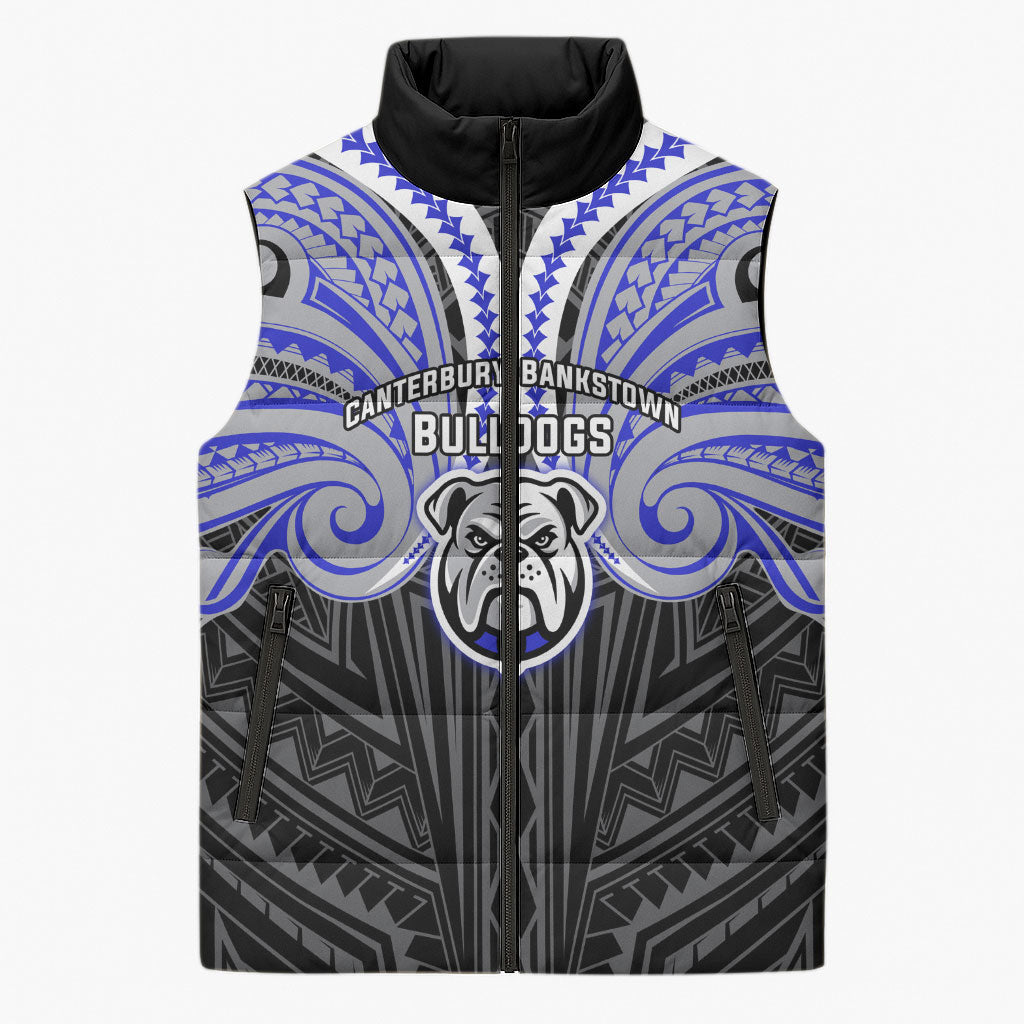Custom Canterbury-Bankstown Bulldogs Sleeveless Puffer Jacket Bulldog Warrior Polynesia Islander Rugby Mascot