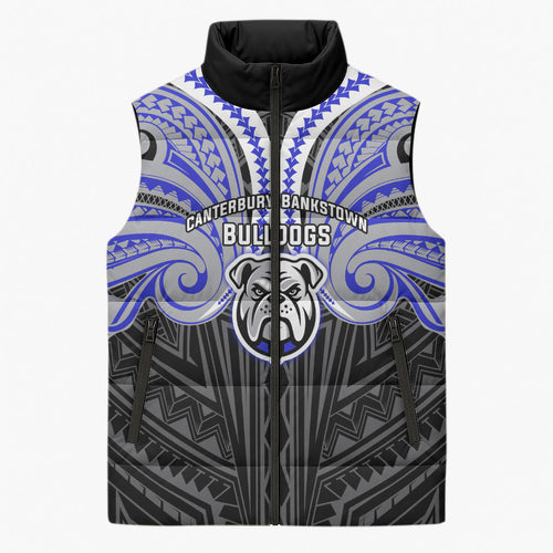 Custom Canterbury-Bankstown Bulldogs Sleeveless Puffer Jacket Bulldog Warrior Polynesia Islander Rugby Mascot
