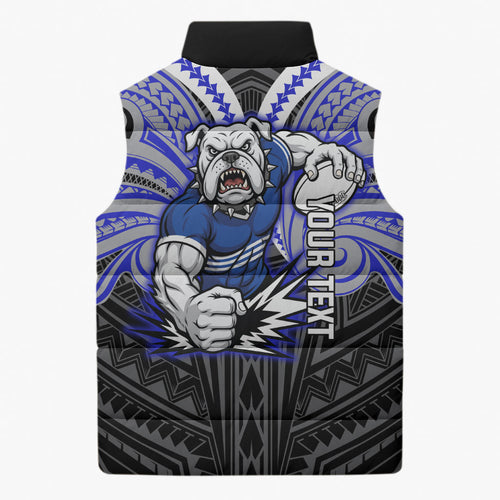 Custom Canterbury-Bankstown Bulldogs Sleeveless Puffer Jacket Bulldog Warrior Polynesia Islander Rugby Mascot