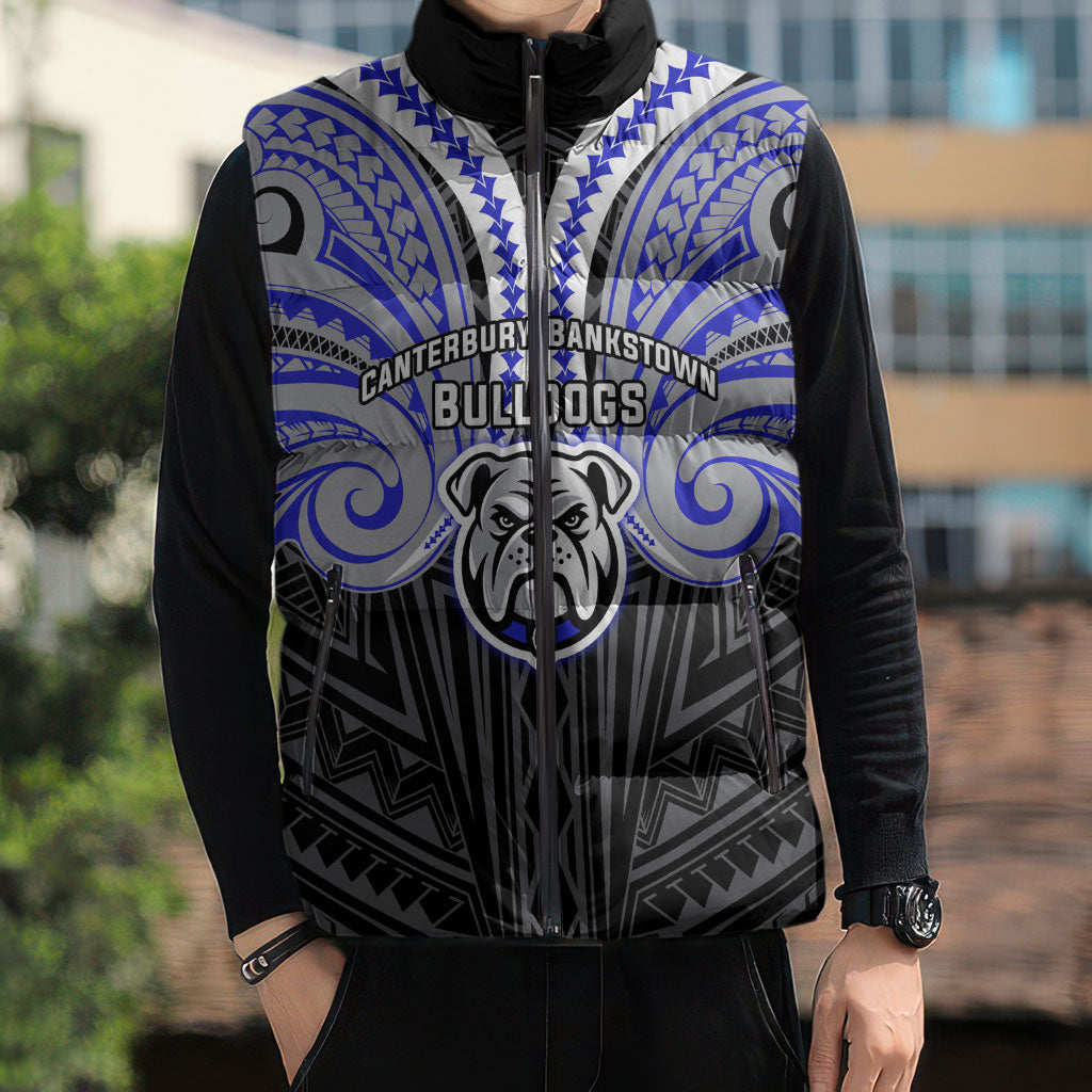 Custom Canterbury-Bankstown Bulldogs Sleeveless Puffer Jacket Bulldog Warrior Polynesia Islander Rugby Mascot