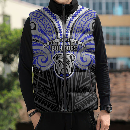 Custom Canterbury-Bankstown Bulldogs Sleeveless Puffer Jacket Bulldog Warrior Polynesia Islander Rugby Mascot