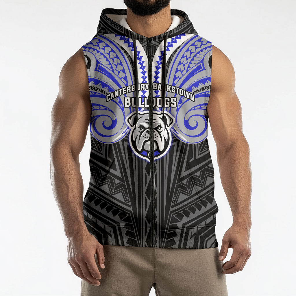 Custom Canterbury-Bankstown Bulldogs Sleeveless Zip Hoodie Bulldog Warrior Polynesia Islander Rugby Mascot