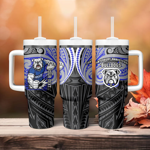 Custom Canterbury-Bankstown Bulldogs Tumbler With Handle Bulldog Warrior Polynesia Islander Rugby Mascot