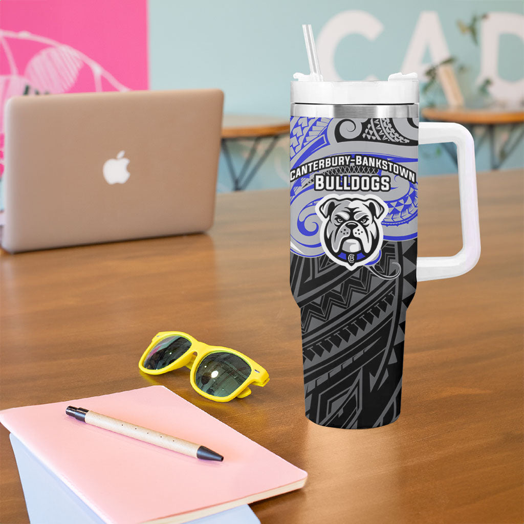 Custom Canterbury-Bankstown Bulldogs Tumbler With Handle Bulldog Warrior Polynesia Islander Rugby Mascot