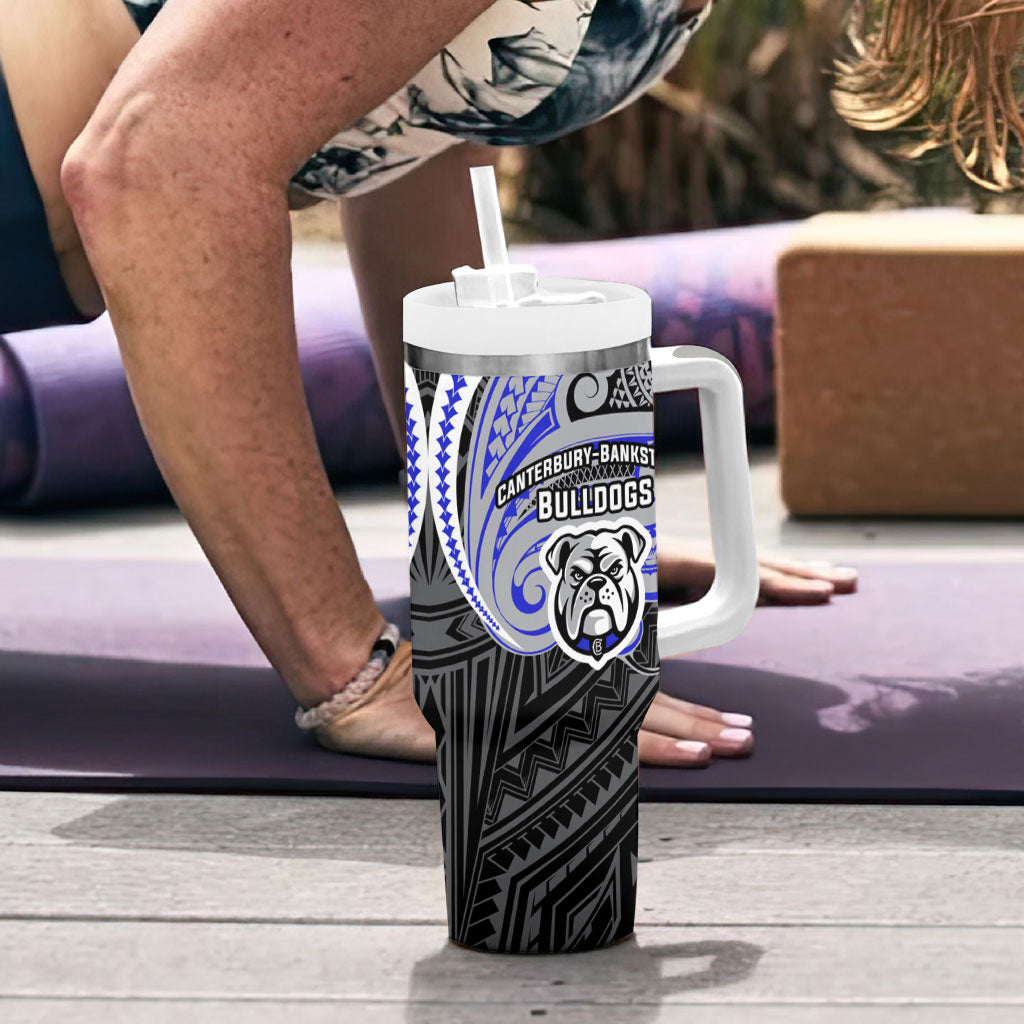 Custom Canterbury-Bankstown Bulldogs Tumbler With Handle Bulldog Warrior Polynesia Islander Rugby Mascot