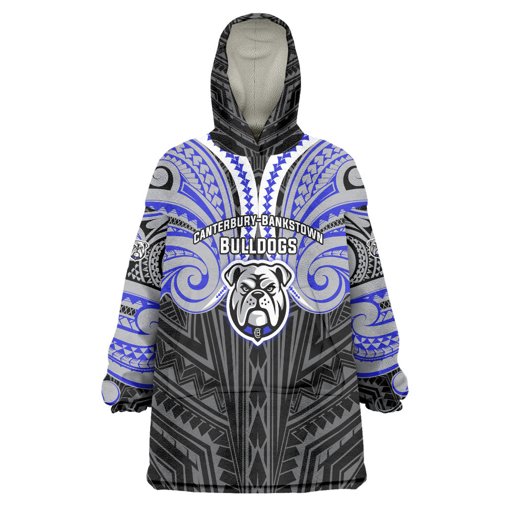 Custom Canterbury-Bankstown Bulldogs Wearable Blanket Hoodie Bulldog Warrior Polynesia Islander Rugby Mascot