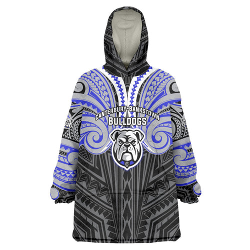 Custom Canterbury-Bankstown Bulldogs Wearable Blanket Hoodie Bulldog Warrior Polynesia Islander Rugby Mascot