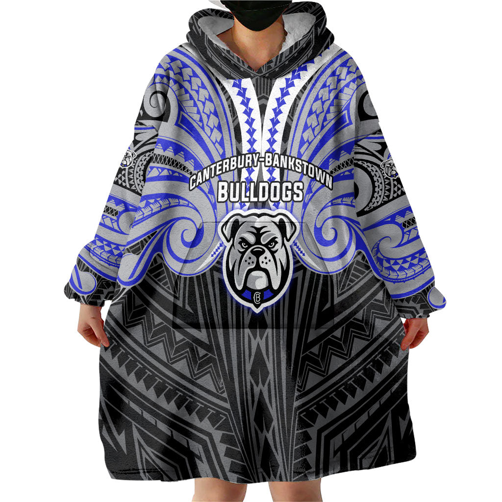 Custom Canterbury-Bankstown Bulldogs Wearable Blanket Hoodie Bulldog Warrior Polynesia Islander Rugby Mascot