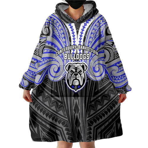 Custom Canterbury-Bankstown Bulldogs Wearable Blanket Hoodie Bulldog Warrior Polynesia Islander Rugby Mascot
