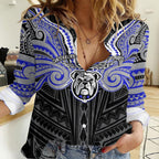 Custom Canterbury-Bankstown Bulldogs Women Casual Shirt Bulldog Warrior Polynesia Islander Rugby Mascot