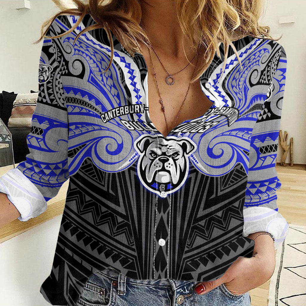 Custom Canterbury-Bankstown Bulldogs Women Casual Shirt Bulldog Warrior Polynesia Islander Rugby Mascot