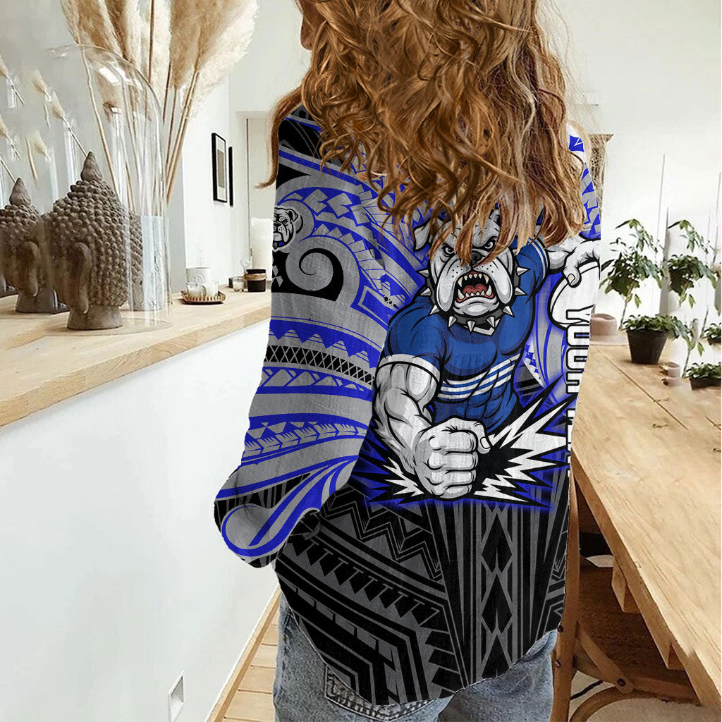 Custom Canterbury-Bankstown Bulldogs Women Casual Shirt Bulldog Warrior Polynesia Islander Rugby Mascot