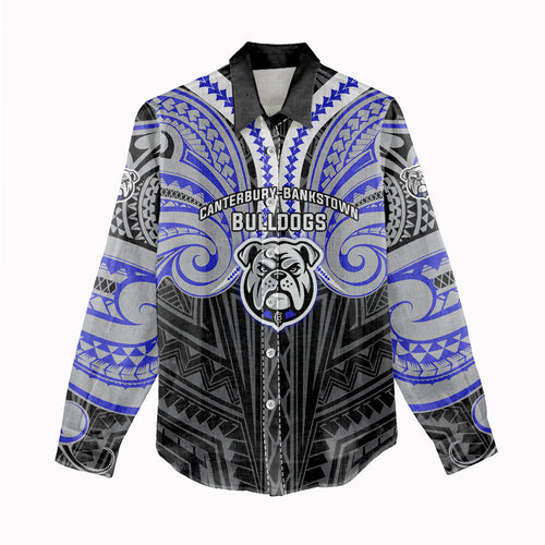 Custom Canterbury-Bankstown Bulldogs Women Casual Shirt Bulldog Warrior Polynesia Islander Rugby Mascot